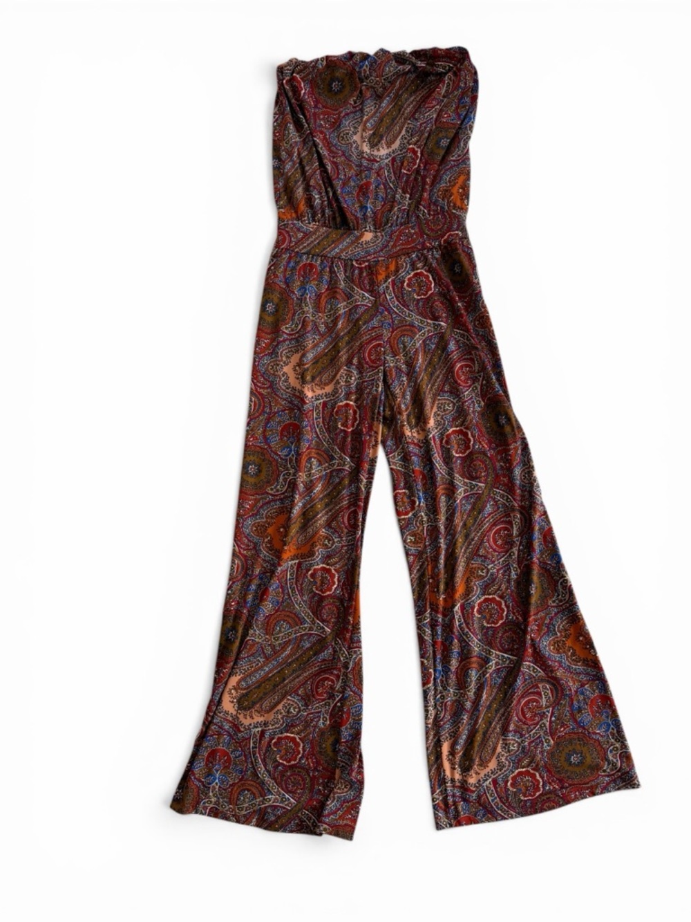 Veronica M Strapless Paisley Wide-Leg Jumpsuit in Brown Multi - Picture 6 of 7